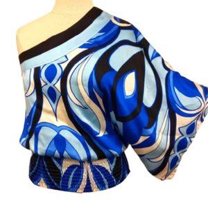 Bebe Boho One Shoulder Silk Print Top- Sz. XS